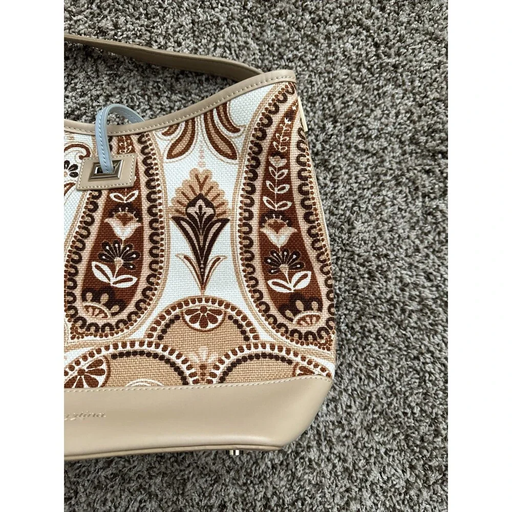 Spartina 449 Tapestry And Leather Bucket Bag Shoulder Purse